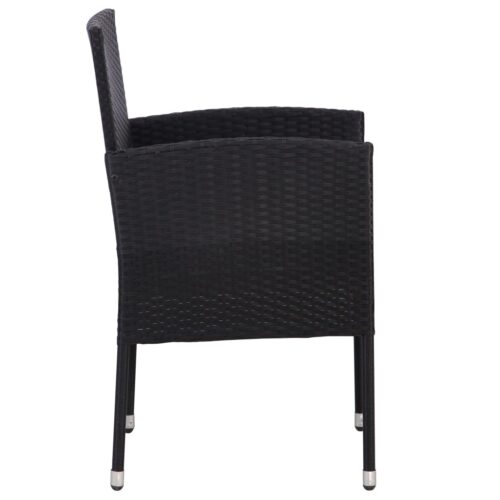 7-Piece Garden Dining Set Black Poly Rattan Wicker Outdoor Patio Furniture Steel - Image 7