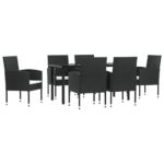7-Piece Garden Dining Set Black Poly Rattan Wicker Outdoor Patio Furniture Steel