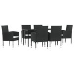 7-Piece Garden Dining Set Black Poly Rattan Wicker Outdoor Patio Furniture Steel
