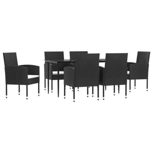 7-Piece Garden Dining Set Black Poly Rattan Wicker Outdoor Patio Furniture Steel