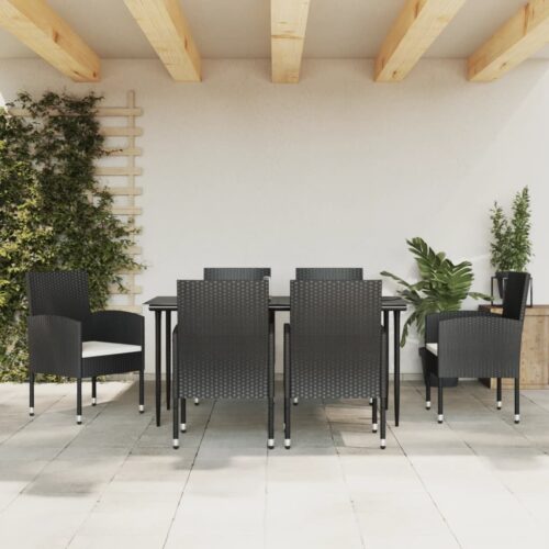 7-Piece Garden Dining Set Black Poly Rattan Wicker Outdoor Patio Furniture Steel - Image 4