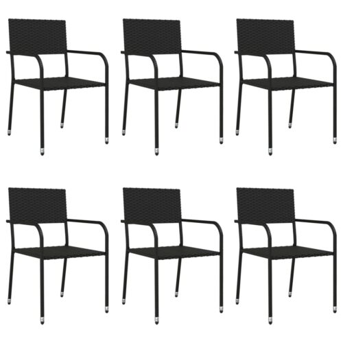 7-Piece Garden Dining Set Black Poly Rattan Wicker Outdoor Patio Furniture Steel - Image 3