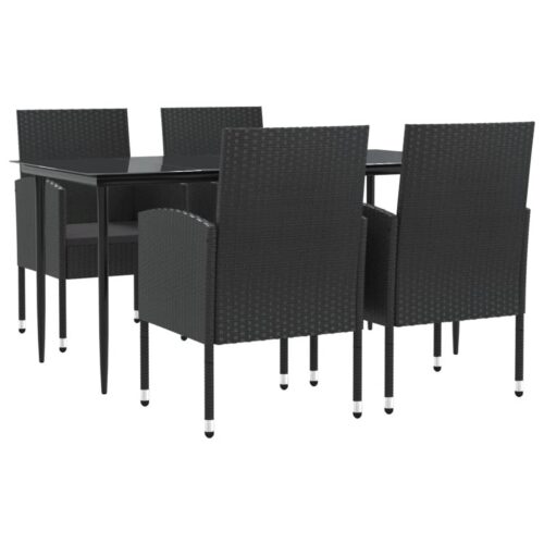 5-Piece Garden Dining Set Black Poly Rattan Wicker Outdoor Patio Furniture Steel