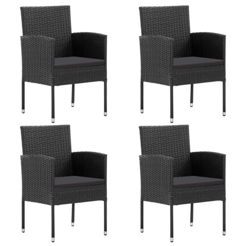 5-Piece Garden Dining Set Black Poly Rattan Wicker Outdoor Patio Furniture Steel - Image 3