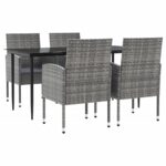 5-Piece Garden Dining Set Grey Black Poly Rattan Wicker Outdoor Patio Furniture Steel