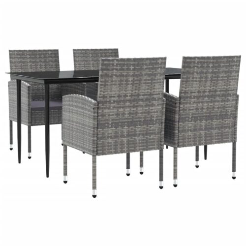 5-Piece Garden Dining Set Grey Black Poly Rattan Wicker Outdoor Patio Furniture Steel