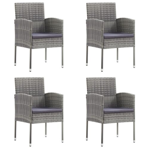 5-Piece Garden Dining Set Grey Black Poly Rattan Wicker Outdoor Patio Furniture Steel - Image 3