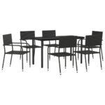 7-Piece Garden Dining Set Black Poly Rattan Wicker Outdoor Patio Furniture Steel