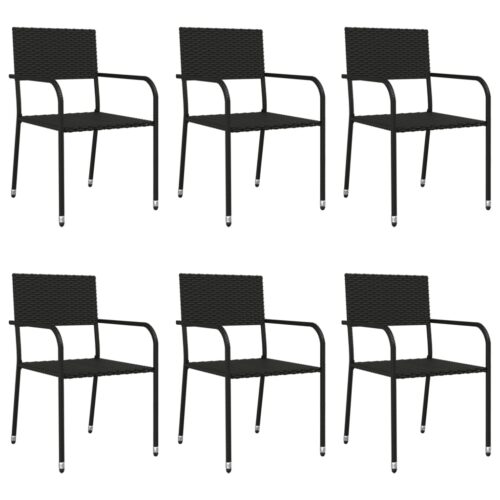 7-Piece Garden Dining Set Black Poly Rattan Wicker Outdoor Patio Furniture Steel - Image 4