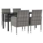 5-Piece Garden Dining Set Grey Black Poly Rattan Wicker Outdoor Patio Furniture Steel