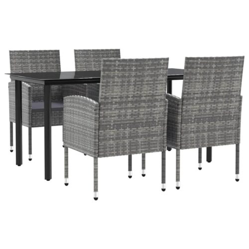 5-Piece Garden Dining Set Grey Black Poly Rattan Wicker Outdoor Patio Furniture Steel