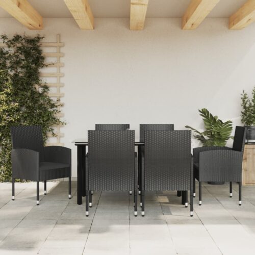 7-Piece Garden Dining Set Black Poly Rattan Wicker Outdoor Patio Furniture Steel - Image 4