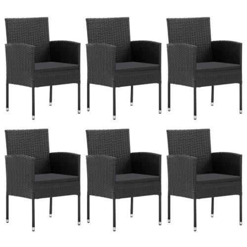 7-Piece Garden Dining Set Black Poly Rattan Wicker Outdoor Patio Furniture Steel - Image 3