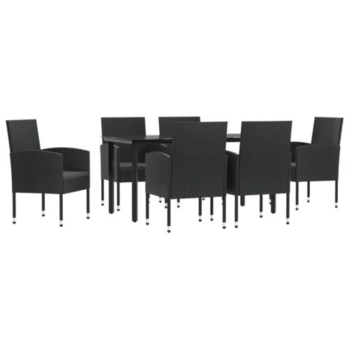 7-Piece Garden Dining Set Black Poly Rattan Wicker Outdoor Patio Furniture Steel