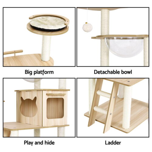 i.Pet Cat Tree Tower Scratching Post Scratcher 174cm Wood Bed Condo House Ladder - Image 5