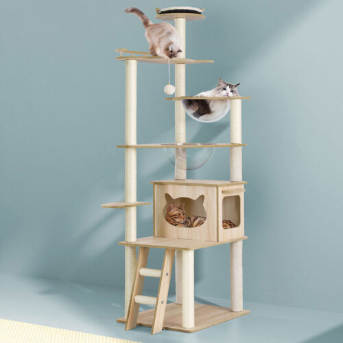i.Pet Cat Tree Tower Scratching Post Scratcher 174cm Wood Bed Condo House Ladder - Image 6