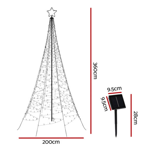 3.6M Christmas Tree 800 LED Solar Net Lights Jingle Jollys - Image 2
