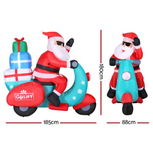Jingle Jollys Christmas Inflatable Santa Motorbike LED Illuminated Decorations - Image 2