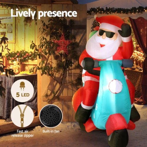 Jingle Jollys Christmas Inflatable Santa Motorbike LED Illuminated Decorations - Image 4