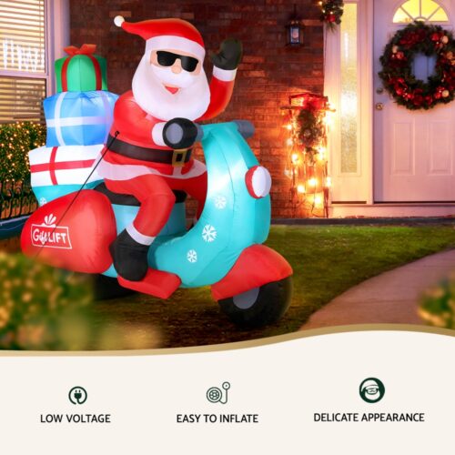 Jingle Jollys Christmas Inflatable Santa Motorbike LED Illuminated Decorations - Image 5