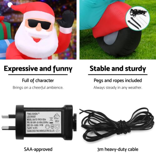 Jingle Jollys Christmas Inflatable Santa Motorbike LED Illuminated Decorations - Image 6