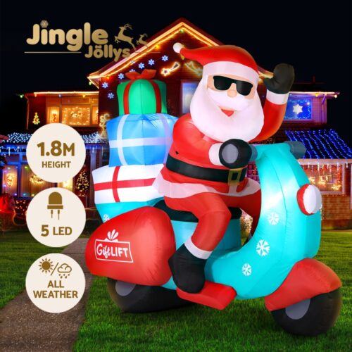 Jingle Jollys Christmas Inflatable Santa Motorbike LED Illuminated Decorations - Image 7