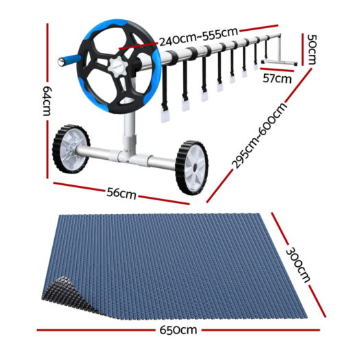 Aqua Buddy Pool Cover 600 Micron 6.5x3m w/ Roller 5.55m Black Solar Blanket - Image 2