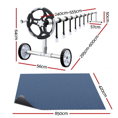 Aqua Buddy Pool Cover 600 Micron 8.5x4.2m w/ Roller 5.55m Swimming Pools Black Solar Blanket - Image 2