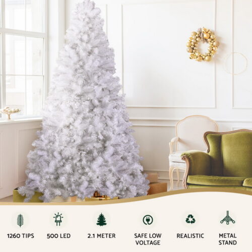 Jingle Jollys Christmas Tree 2.1m 500 LED Xmas Tree Decorations White 1260 Tips - Image 5