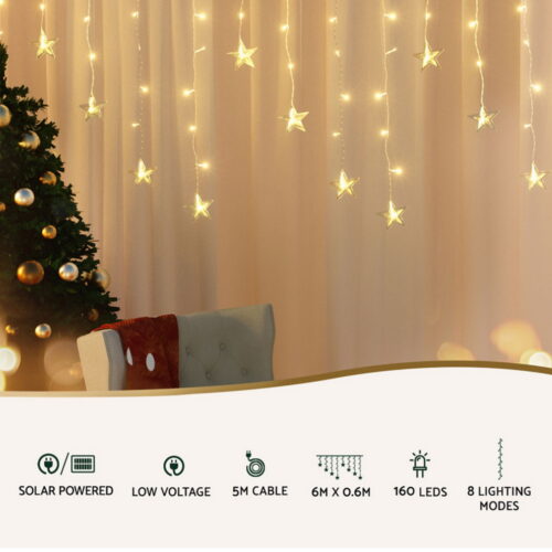 160 LED 6M Christmas Lights Icicle Light Solar Warm Jingle Jollys - Image 4