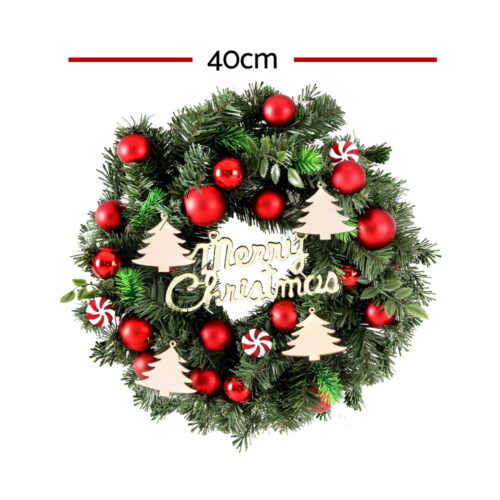 Jingle Jollys Christmas Wreath 40CM Xmas Garland Baubles Ornaments Party Decor - Image 2