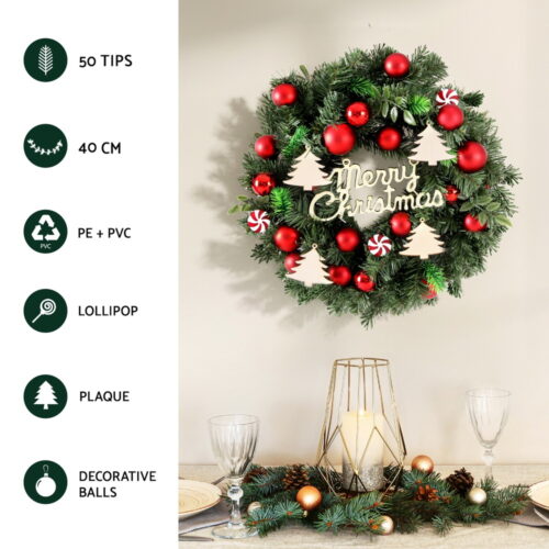 Jingle Jollys Christmas Wreath 40CM Xmas Garland Baubles Ornaments Party Decor - Image 4