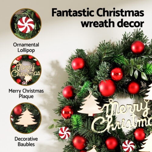 Jingle Jollys Christmas Wreath 40CM Xmas Garland Baubles Ornaments Party Decor - Image 5