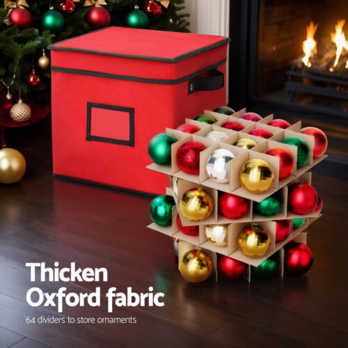 Jingle Jollys Christmas Baubles Storage Box 64 Dividers Xmas Ornaments Container - Image 4