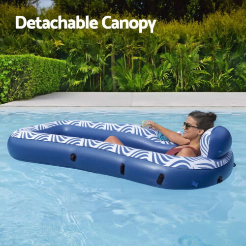 Bestway Inflatable Floating Float Lounger with Sunshade Canopy 1.98Mx1.12M Blue - Image 4