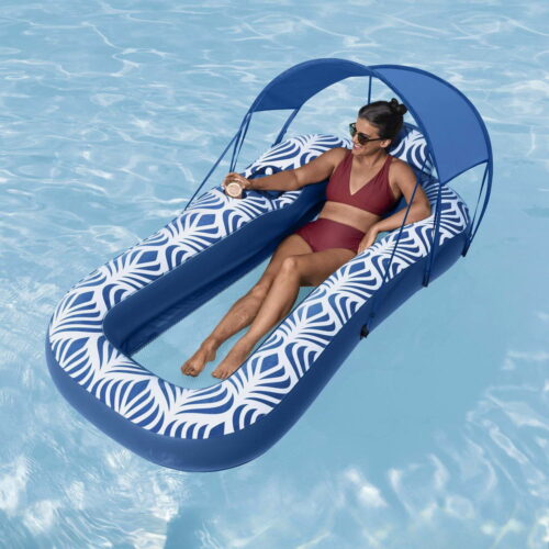 Bestway Inflatable Floating Float Lounger with Sunshade Canopy 1.98Mx1.12M Blue - Image 7