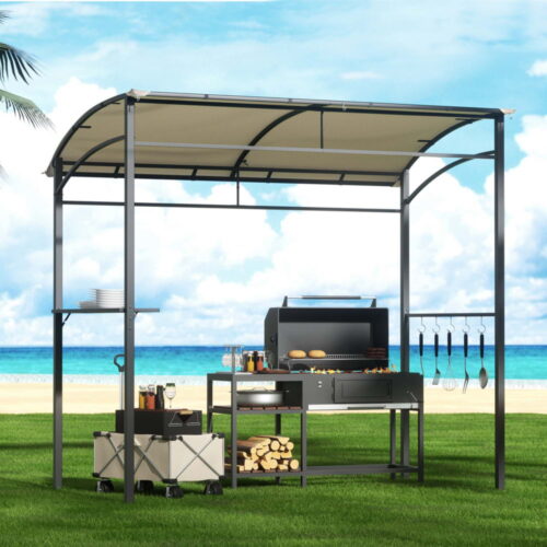 Instahut Gazebo Outdoor BBQ Grill Patio Garden Marquee Shade Shelter Shelf Hooks Beige - Image 7