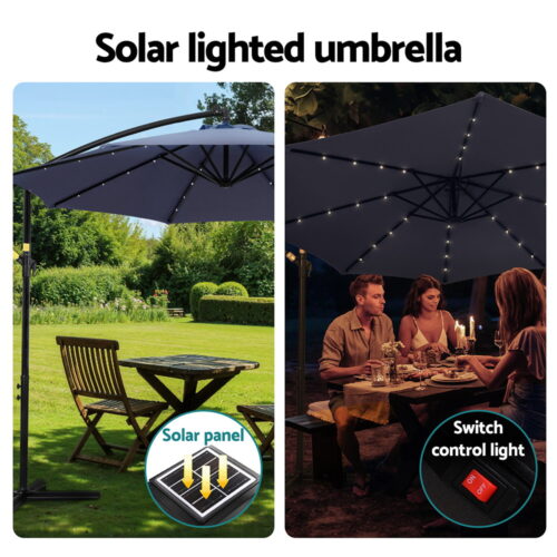 Instahut Outdoor Umbrella 3M Cantilever Sun Beach LED Lights Garden Shade Patio - Image 4
