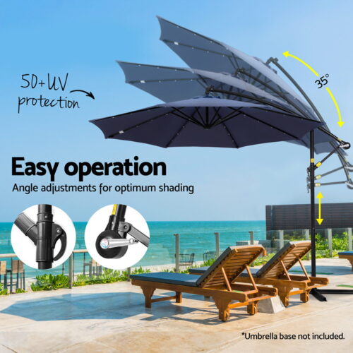 Instahut Outdoor Umbrella 3M Cantilever Sun Beach LED Lights Garden Shade Patio - Image 5