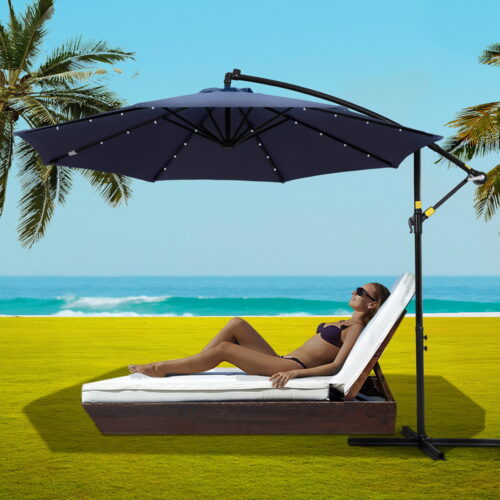 Instahut Outdoor Umbrella 3M Cantilever Sun Beach LED Lights Garden Shade Patio - Image 7