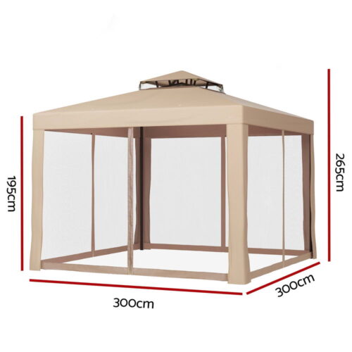 Instahut Gazebo Marquee 3m Outdoor Event Tent Camping Party Mesh Wall Canopy Brown - Image 2