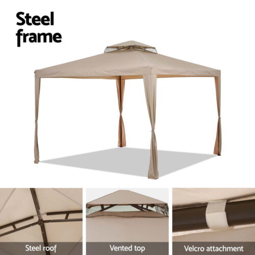 Instahut Gazebo Marquee 3m Outdoor Event Tent Camping Party Mesh Wall Canopy Brown - Image 6