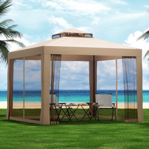 Instahut Gazebo Marquee 3m Outdoor Event Tent Camping Party Mesh Wall Canopy Brown - Image 7