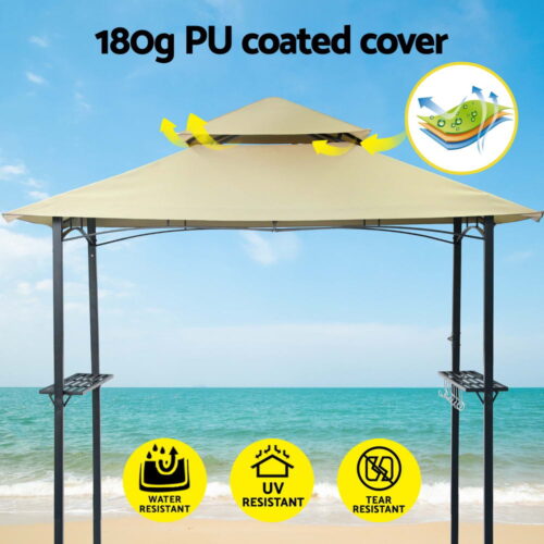 Instahut Gazebo Outdoor Patio Marquee BBQ Grill Shelter Garden Shade Hooks Beige - Image 6