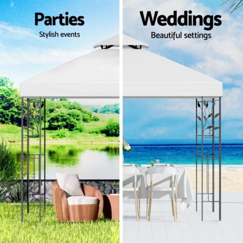 Instahut Gazebo 3x3m Marquee Outdoor Wedding Party Event Tent Home Iron Art Shade White - Image 4