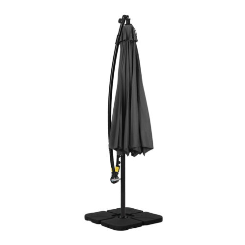 Instahut Outdoor Umbrella 3M Cantilever Beach LED Base Garden Sun Patio Charcoal - Image 3
