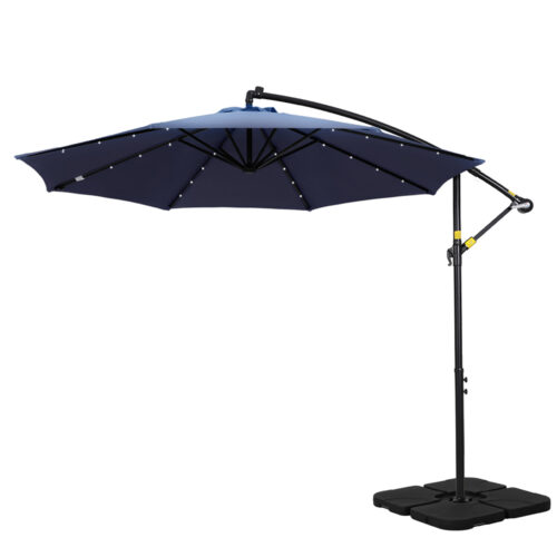 Instahut Outdoor Umbrella 3M Cantilever Beach LED with Base Garden Shade Patio Navy