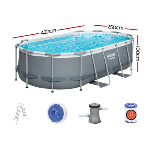 Bestway Swimming Pool 427x250x100cm Steel Frame Above Ground Pools Filter Pump Ladder 7250L - Image 2