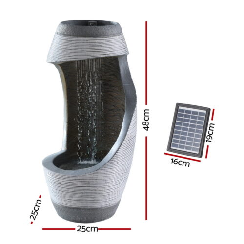 Gardeon Solar Fountain Water Feature Bird Bath Outdoor Garden Cascade 48CM Grey - Image 2