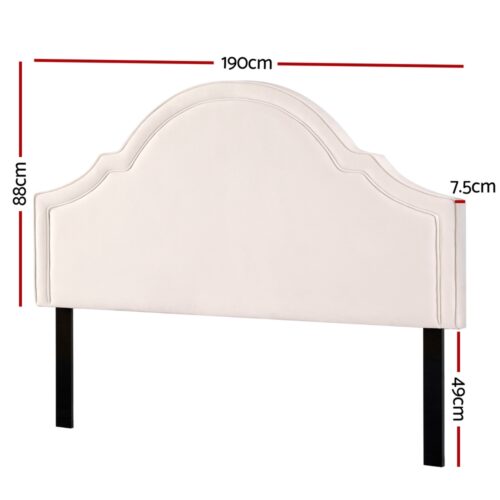 Artiss Bed Frame Bed Head Headboard King Velvet IRIS Beige - Image 2